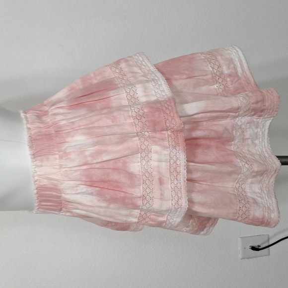 Chelsea & Violet NEW Linen Blend Coquette Pink Cottagecore Tiered Mini Skirt M - Picture 4 of 12